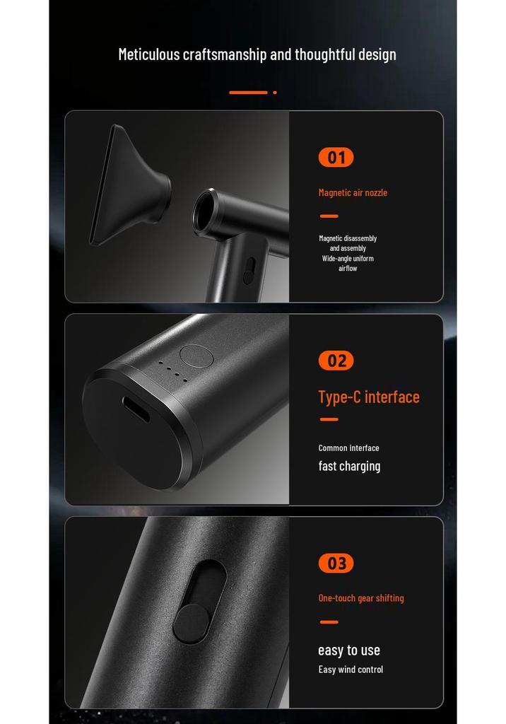 Portable Wireless Hair Dryer with Magnetic Nozzle and Aluminum Alloy Dust Blower