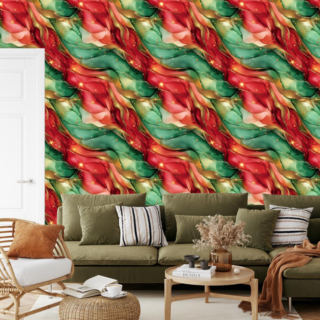Ink Red and Green Wallpaper for Living Room and Bedroom 50x1000