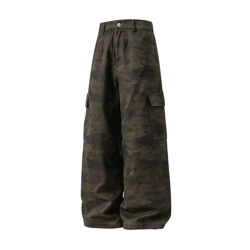 Wassup American Retro Camouflage Cargo Pants Niche Design Scimitar Pants Unisex Sickle Pants Couple Casual Pants