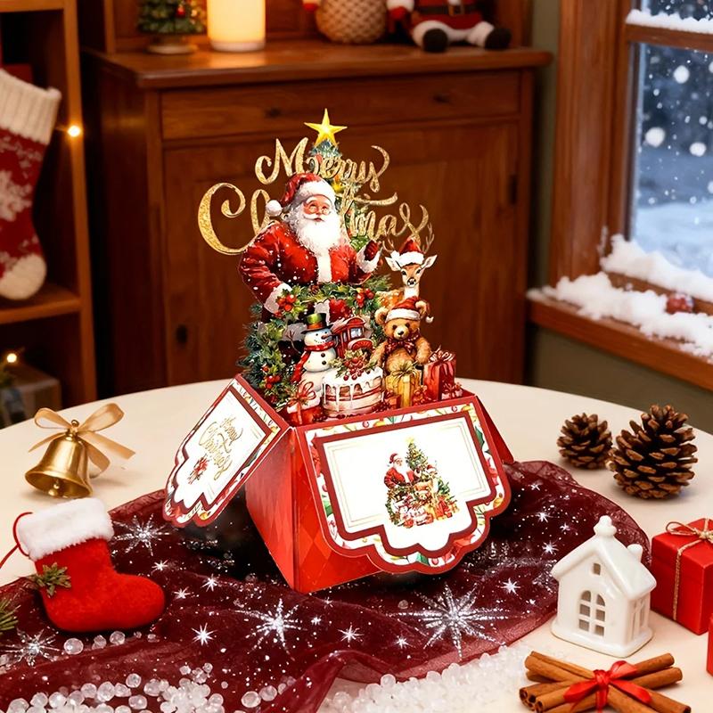 1Pc Paper Vintage Holiday Greeting Card DIY Festive Party Invitation 3D Greeting Card Christmas Card Holiday Greeting Card