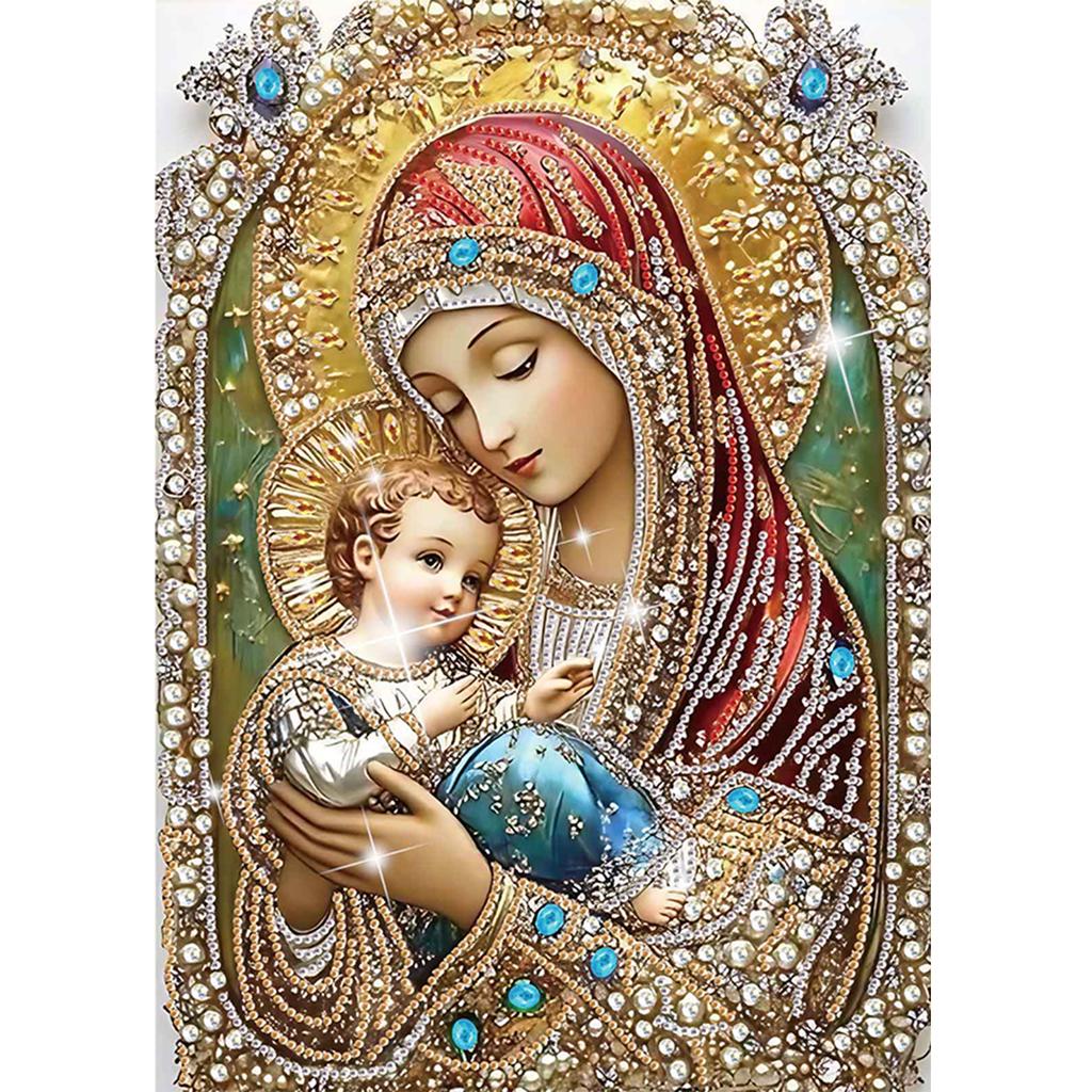 Jungfrau Maria Teilweise DIY 5D Speziell geformter Bohrer Diamantmalerei Edelstein Kunst für Erwachsene/Anfänger Geschenkidee Heimwanddekoration 30x40cm