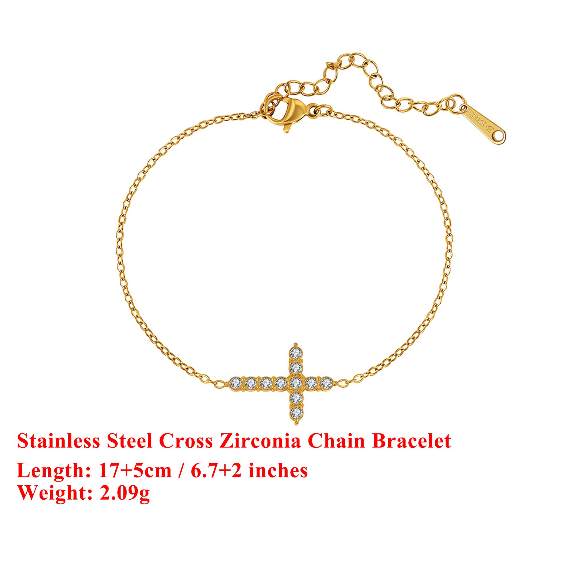 

EFFIE QUEEN Stainless Steel 18k Gold Cross Zirconia Chain Bracelet Religious Jewelry for Women Anniversary Casual Gift STKB11