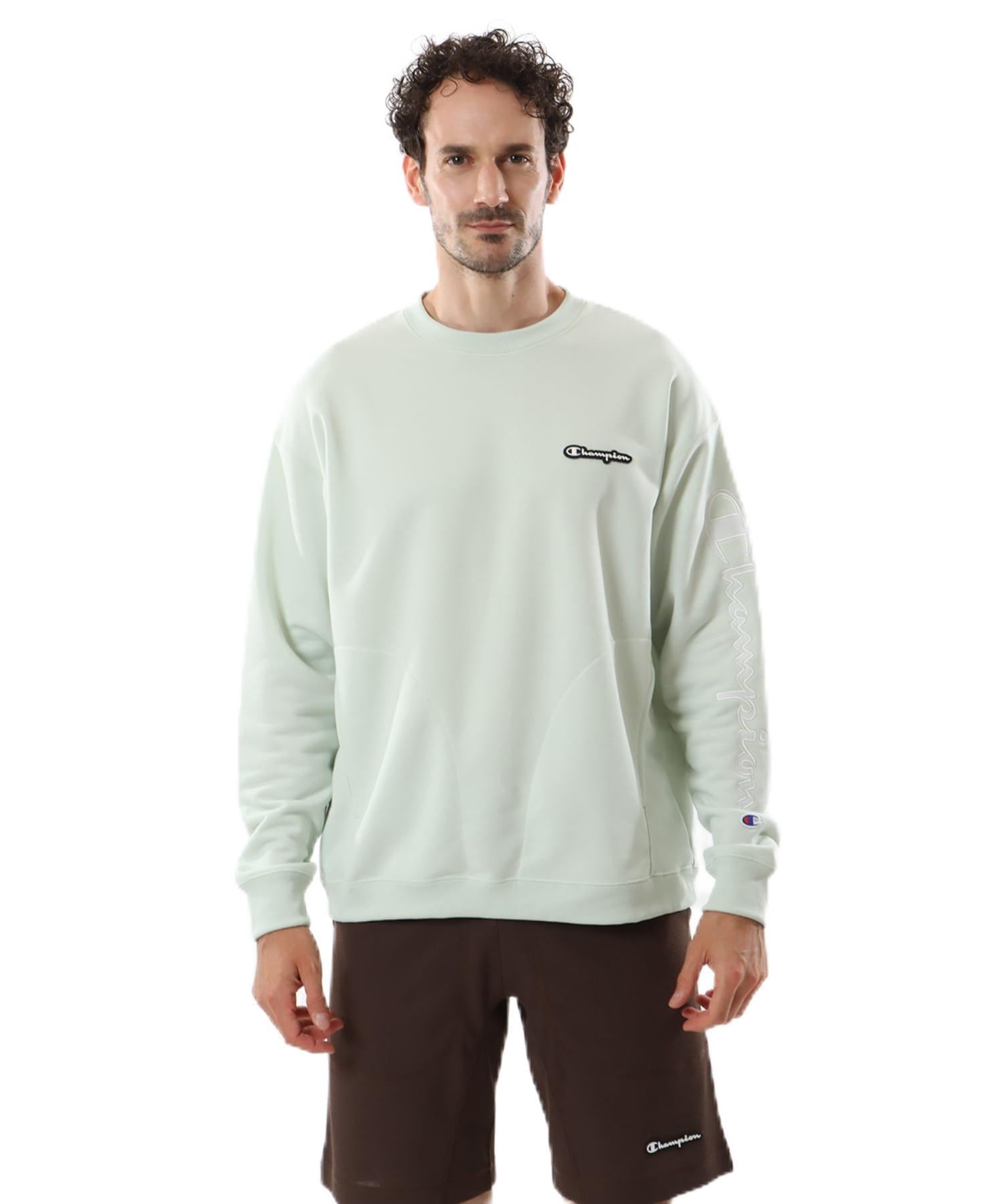

Champion Long Sleeve Stretch Terry Crew Neck Sweatshirt with Script Ice Men s Logo, Techweave®, Green, C3-ZS002