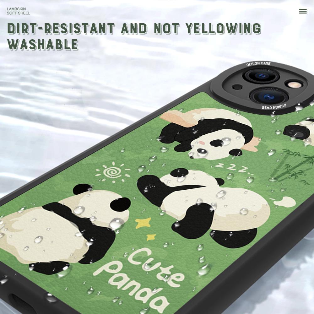 Slim Skin Feeling Cartoon Cute Panda Soft Silicone PU Leather Cover Phone Case for iPhone Samsung Huawei Honor Xiaomi Redmi OPPO Realme Vivo