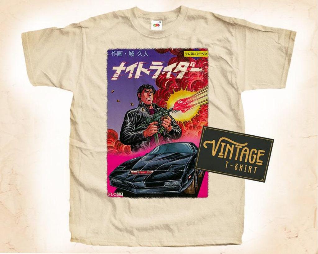 Knight Rider V4 Japan T-Shirt Tee Natural Vintage Cotton Movie Poster Beige All Sizes S M L XL 2X 3X 4X 5X