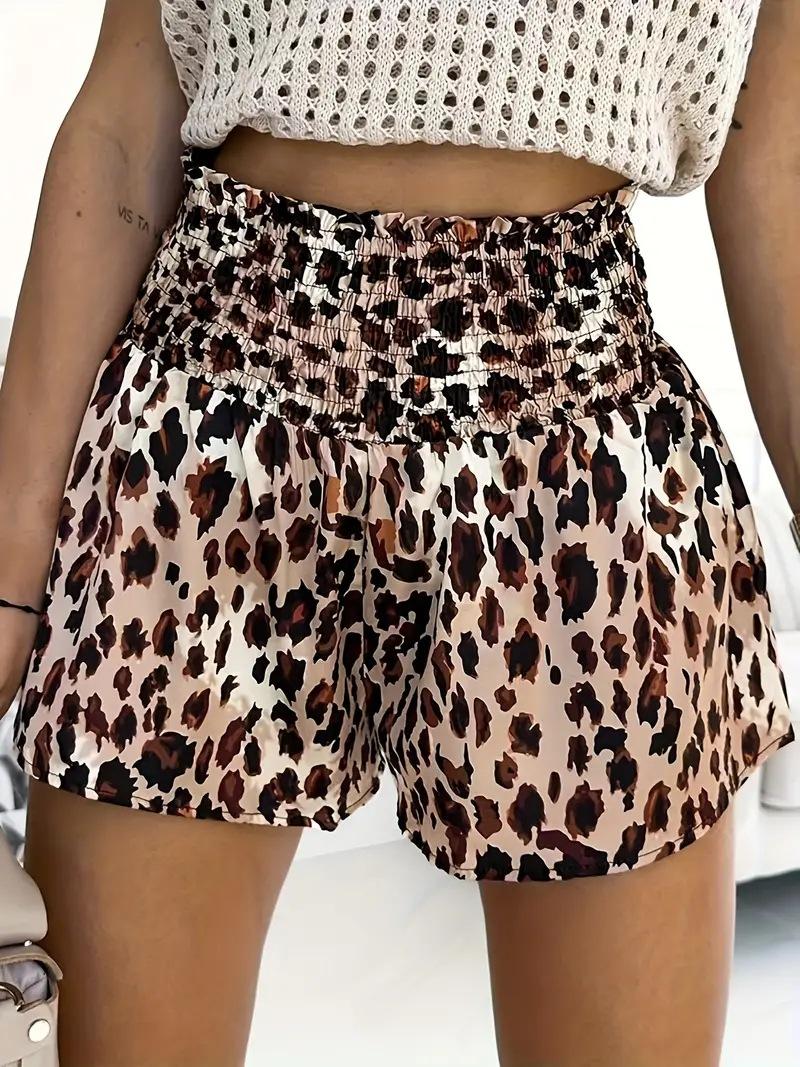 Women S Summer High Waist Wide Leg Leopard Print Casual Shorts S