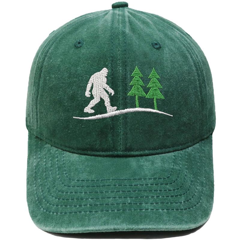 Bigfoot Mountain Forest Pine Embroidery Washed Baseball Cap Outdoor Camping Hiking Female Vintage Old Daddy Hat