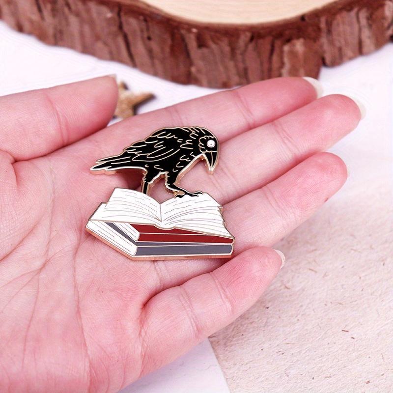 Interesting Crow and Book Enamel Pin Brooch Halloween Decoration Accessories Badge