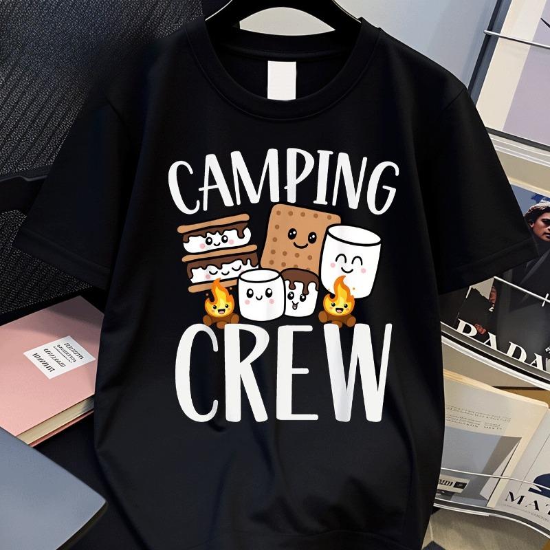 Boys Crewneck Short Sleeve Tee, Camping Crew S'Mores Campfire Lion Tiger Dinosaur Graphic Casual Tops