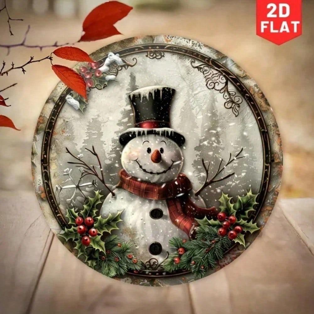 Vintage Snowman Round Metal Sign Christmas Wall Art Home Decor
