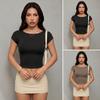 Women's Short Sleeve Crop Top Boat Neck Casual Slim Fit T-Shirt Solid Color Brushed Milk Fabric Y2K Streetwear Blouse Spring Daily Outfit