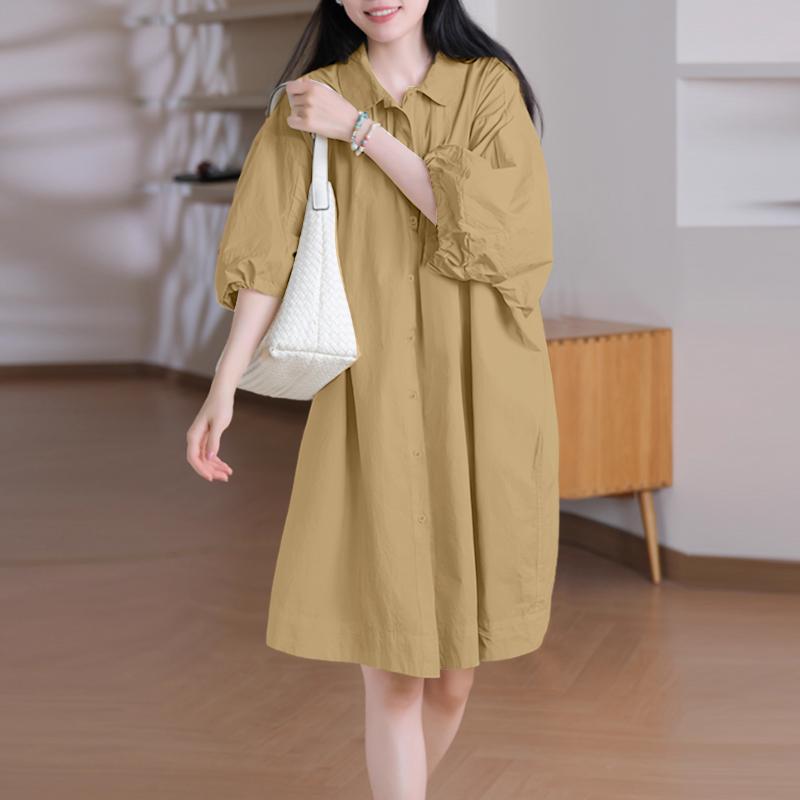 ZANZEA Women Casual Turn Down Collar Summer 3/4 Sleeve Dress