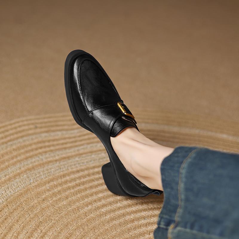 Fashion 2025 New Women Pumps Pointed Toe Women Shoes Chunky Heel Loafers Fashion High Heels Split Leather Ladies Shoes Big Size 43