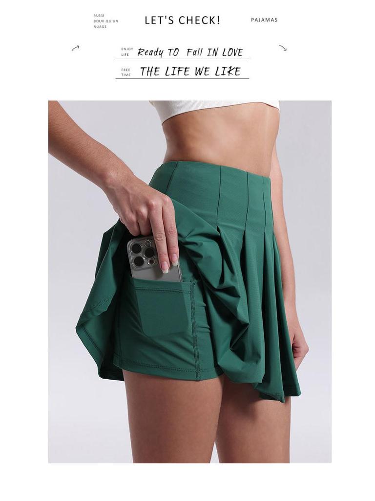 Lulu Schnelltrocknender High-Waist Plissee-Tennissrock mit eingebauter Tasche, Anti-Expositions-Design für Fitness und Yoga