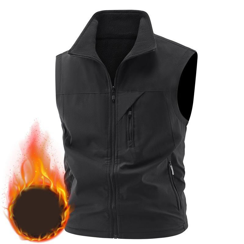 

Чоловіча зимова флісова тепла жилетка-куртка Чоловіча вулична вітрозахисна жилетка для фотографа та риболовлі зі стійкою та двосторонньою жилеткою Чоловіча L