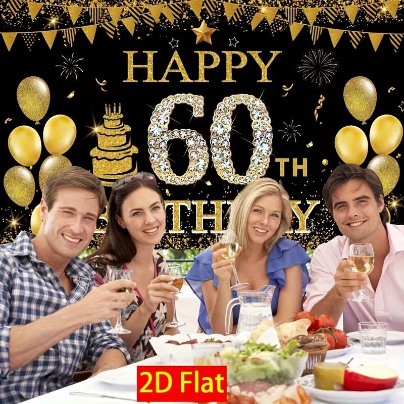 2D Black & Gold 60th Birthday Backdrop, Sparkle Diamond Themed Photography Background