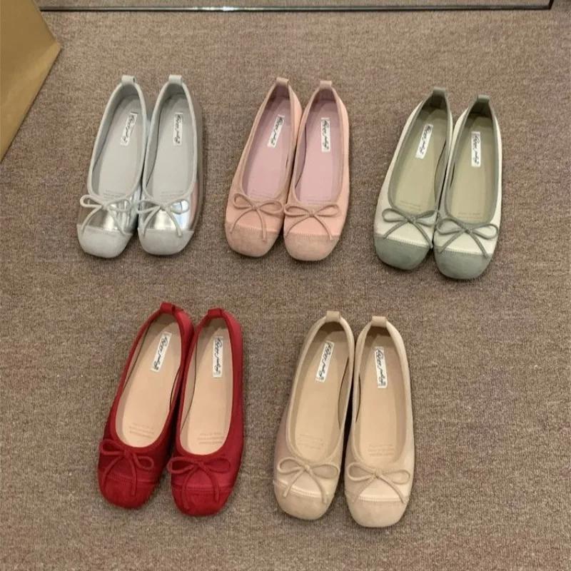 Fashion Ladies Shoes 2024 New Slip on Women's Flats Autumn Square Toe Bow Tie Mixed Colors Solft Sole Casual Comfortable Flats Shoes