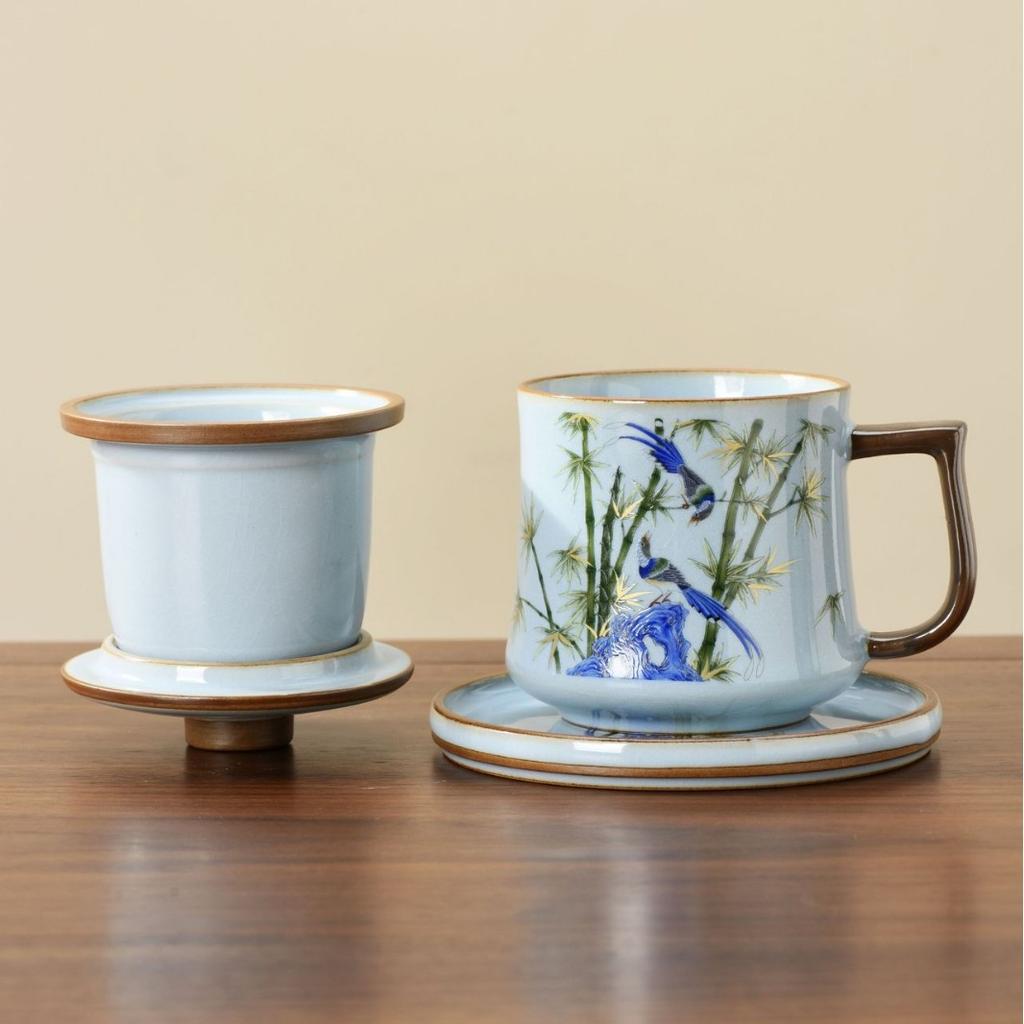 Ru kiln mug gift box with lid tea separation water cup ceramic tea brewing office cup business meeting souvenir