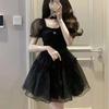 First Love French Retro Black Pure Desire Dress Women's Summer Design Niche Bubble Sleeve Mesh Fluffy Short Skirt