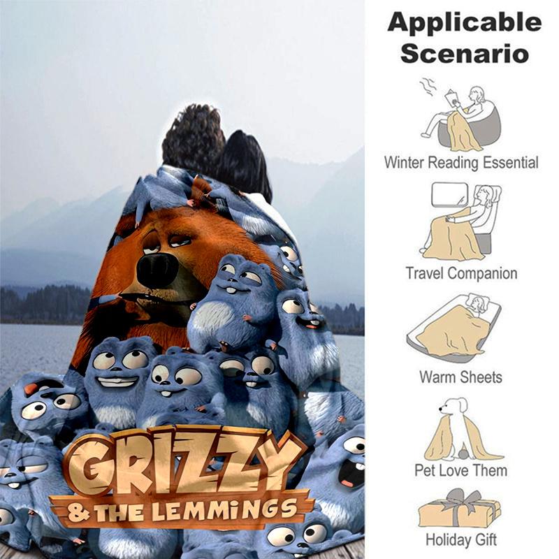 1pc Grizzy & The Lemmings Throw Blanket Soft & Cozy Blanket for Couch, Bed, Travel .B002