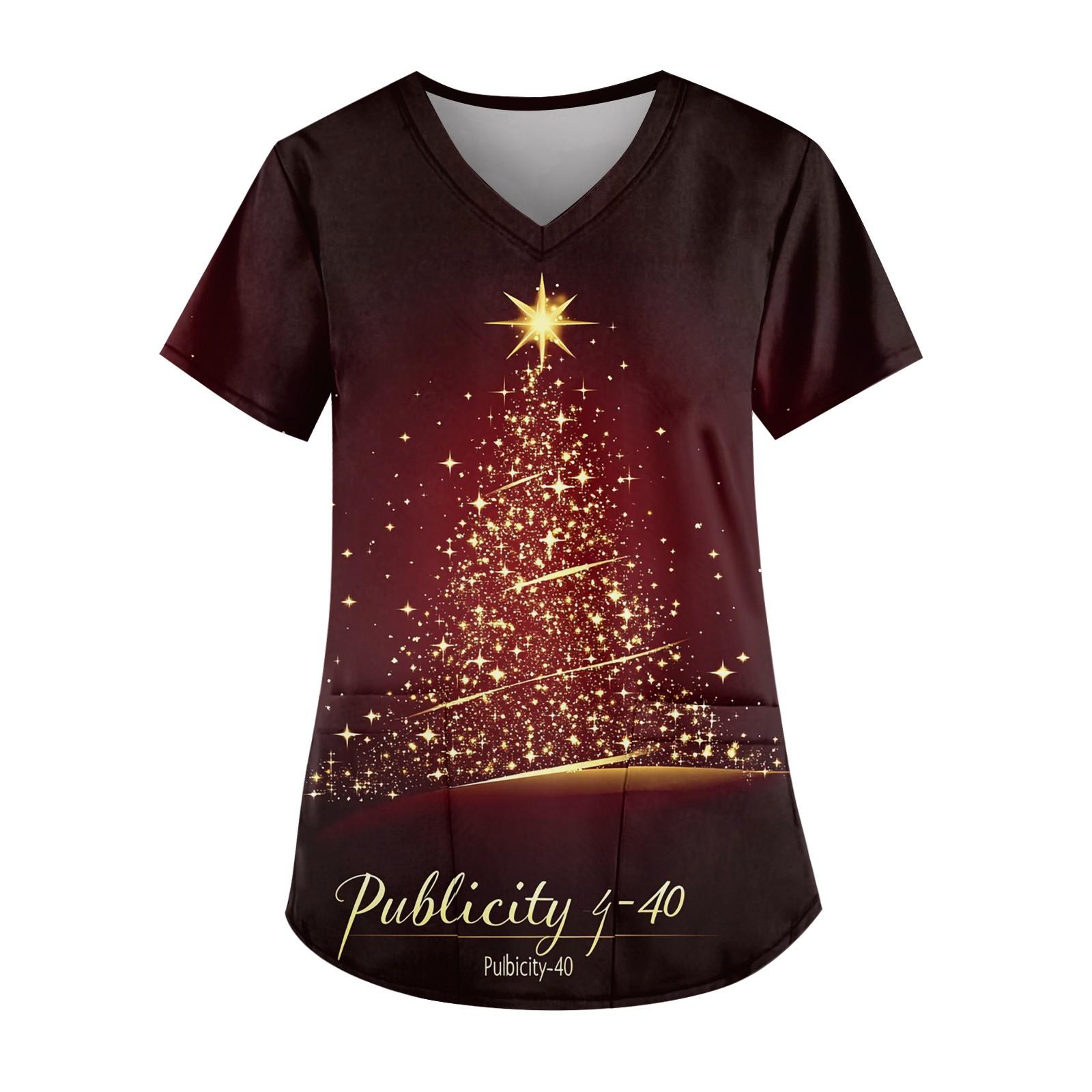 

Рабочая форма больших размеров с принтом, топы для женщин, забавные футболки с v-образным вырезом и короткими рукавами, рабочая одежда, футболка с карманами XXXXXL