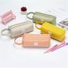 Pencil Bag Solid Color Double-layer Letter Stripe Rectangular Double Zippers Large Capacity Stationery Bag for School