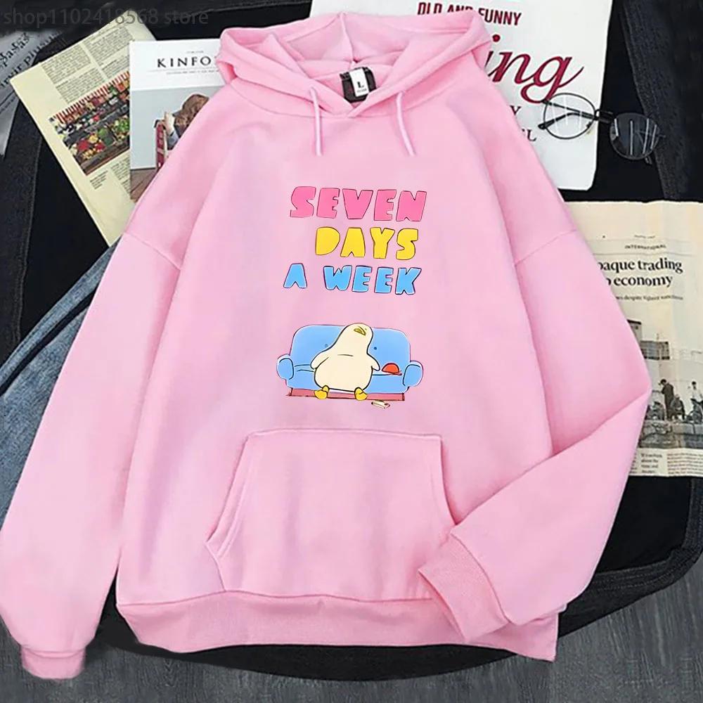 Seven Days A Week HoodiesDuck Kawaii Cartoon Sweatshirts Korean Style Casual Women Winter Coats Clothing for Girls Tops
