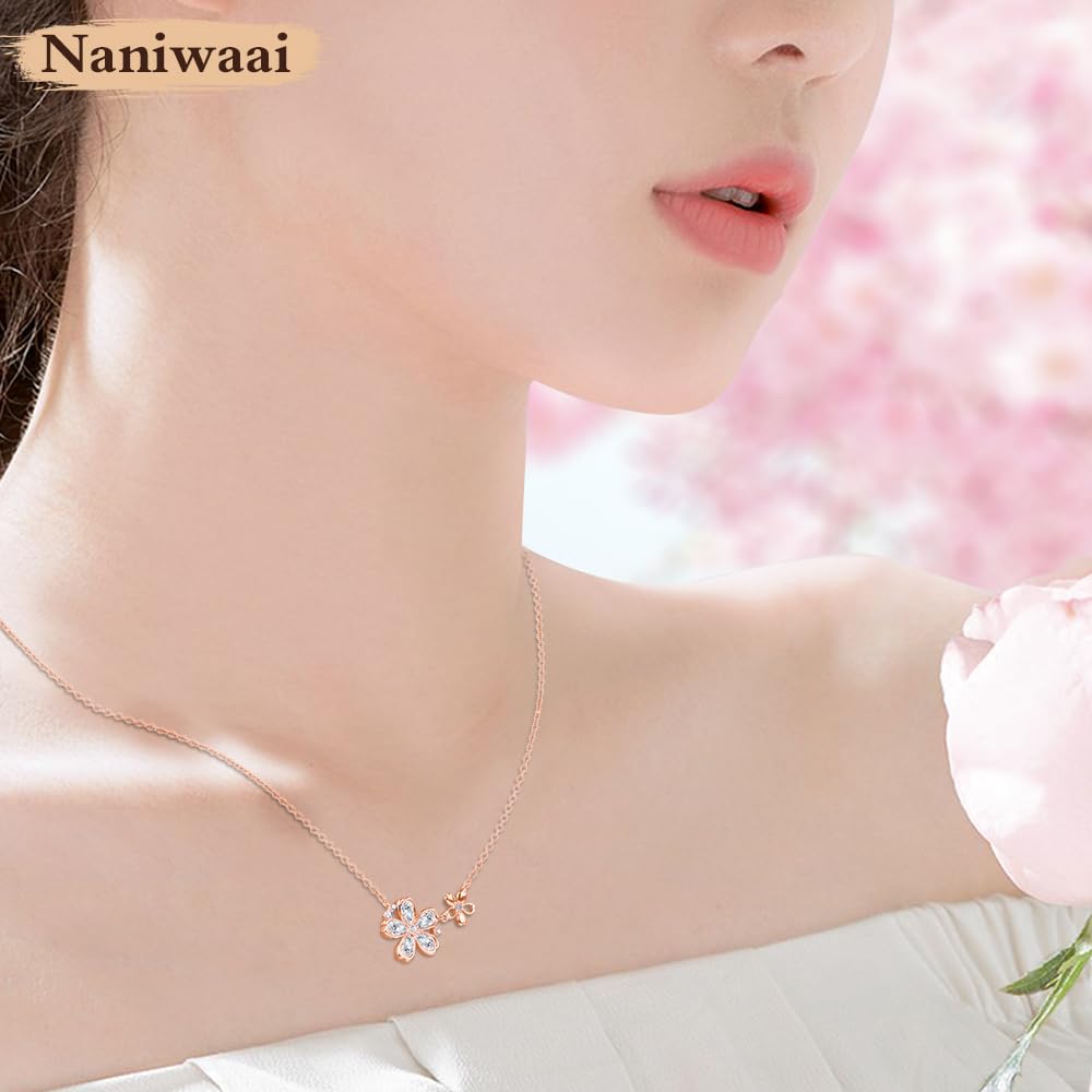 Popular High Quality Zirconia no Silver Rose Gold [Naniwaai] Women's Necklace, "Sakura Hime" Necklace, Hypoallergenic, 925, Women's Accessories, Gift,