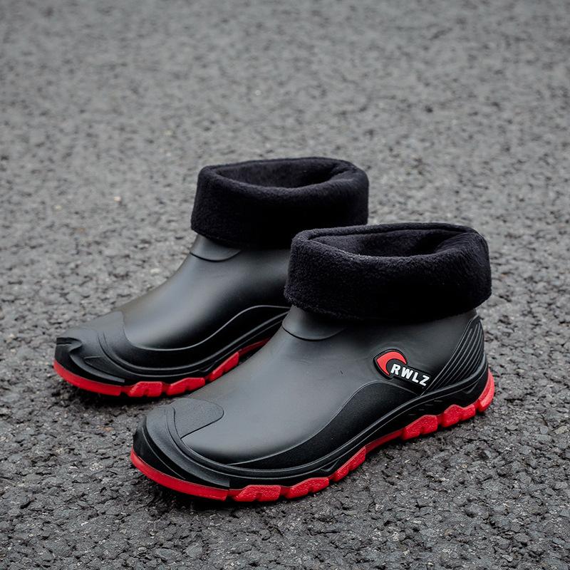 Winter Fur Rain Boots Men Fashionable Non Slip Waterproof Rubber Shoes Fishing Work Car Wash Resistant Water Boots