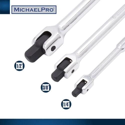 MichaelPro MP007004 3-Piece Breaker Bar Set | 1/4", 3/8", and 1/2" Doctor Extension Breaker Bar Set | Connects Ratchet To Breaker Bar | Rotating Flex