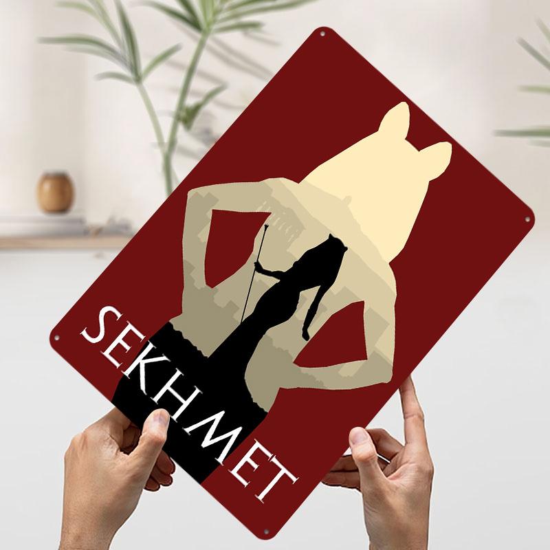 

Mythology Sekhmet Metal Poster Customized Wall Art Retro Vintage Tinplate Signs for Coffee Bar Accessories Desk Decor Man Cave 20x30cm（7.8x11.8inch）