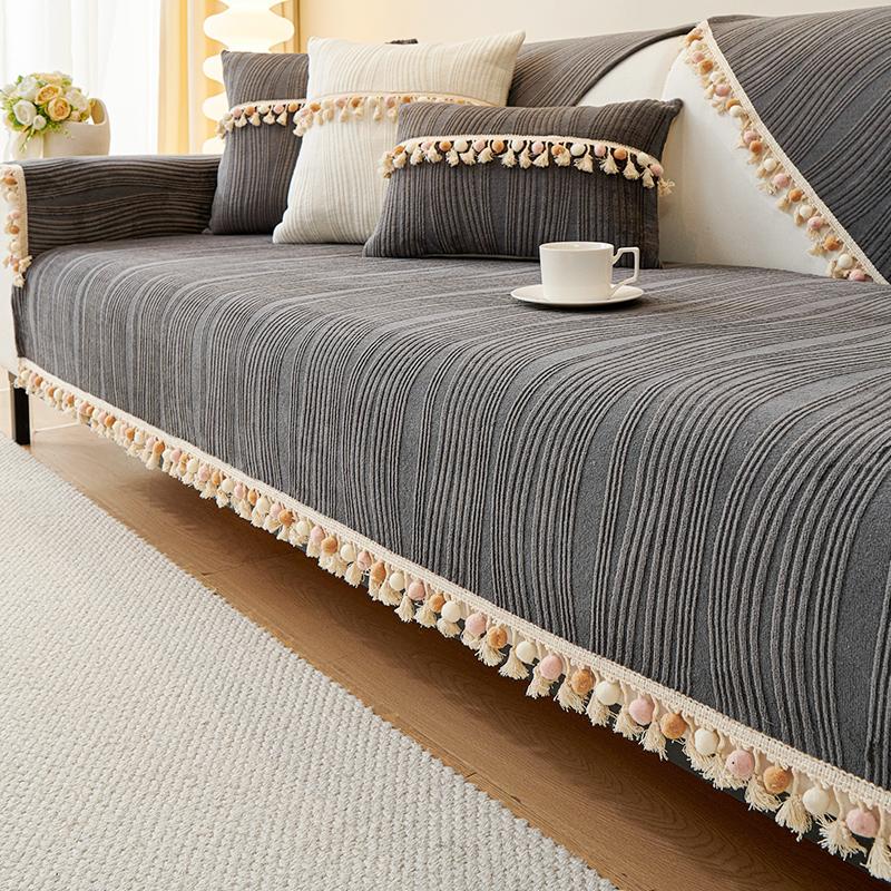 Simple Milk Fiber Sofa Cushion Winter Antislip Leather Sofa Cover Plush Thickened Cushion Cover Towel