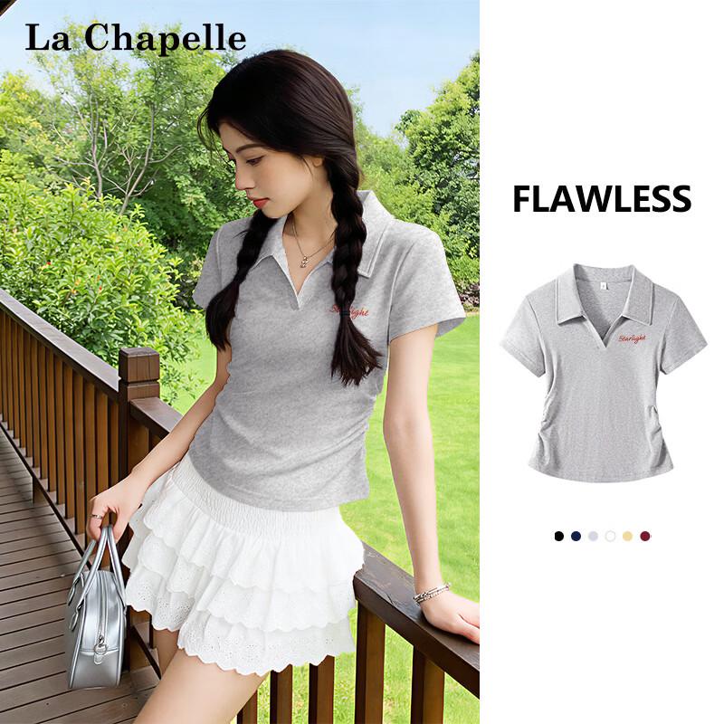La Chapelle Women s Sweet & Spicy Slim Fit Short Sleeve Lapel T-Shirt L