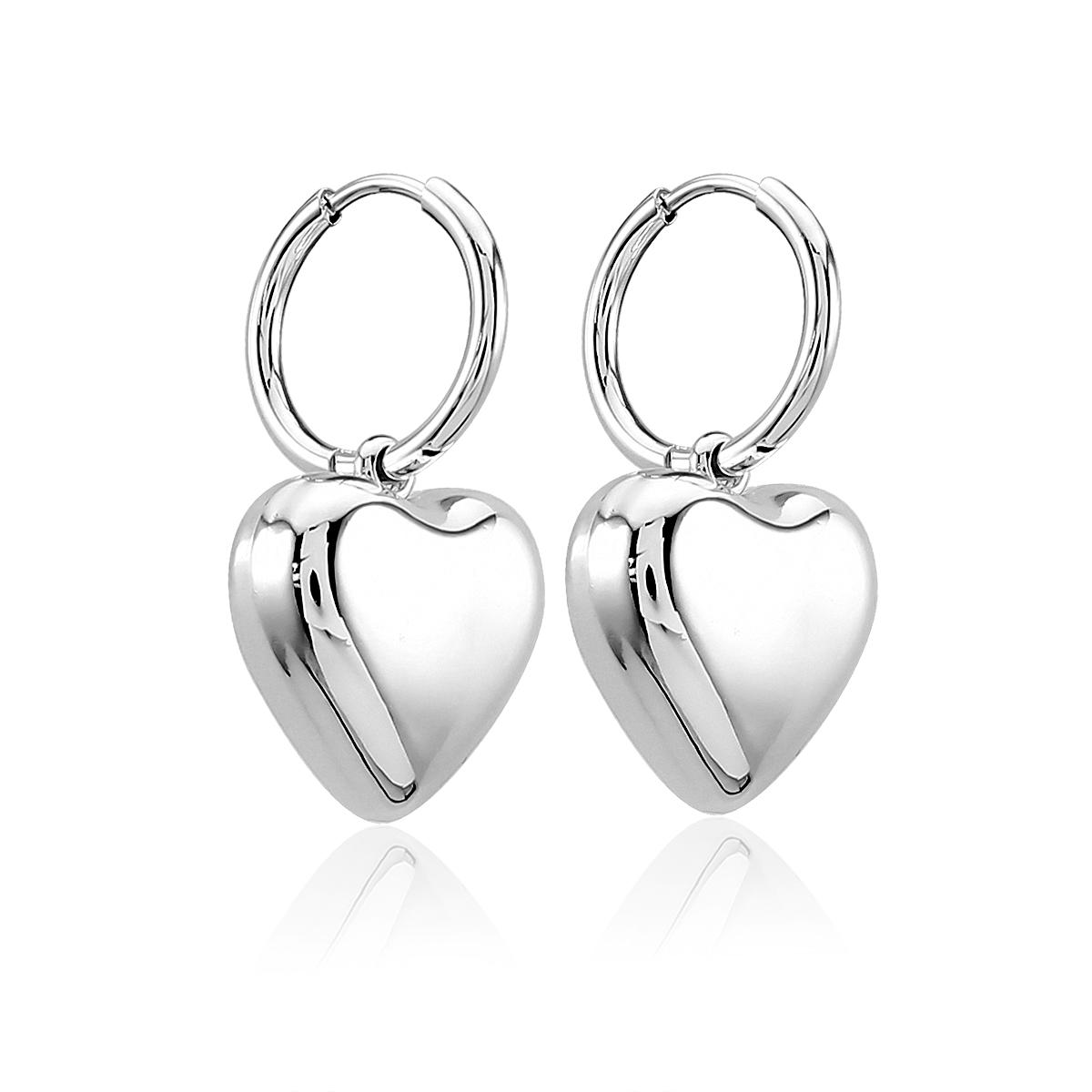 2026 Fashion Love Heart Stainless Steel Simple Hoop Earrings for Women Girls серебряный