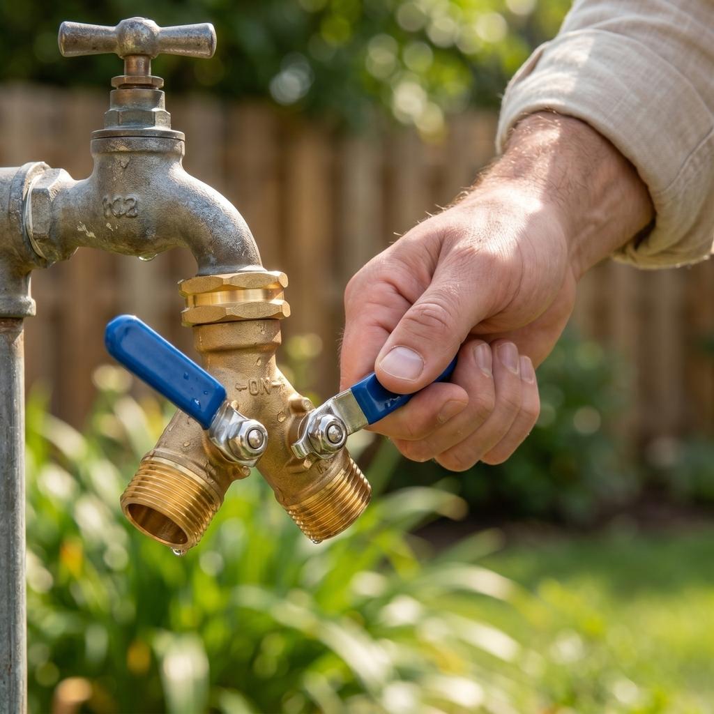 Brass Garden Hose Splitter Dual Valve Long Handle Water Faucet Connector for Outdoor Irrigation System with Two Outlet Control