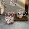 New 350ml Double Wall Coffee Mug With Handles Clear Milk Cups Gifts Glass Cup Fill Artificial Simulation Flowers Teacup