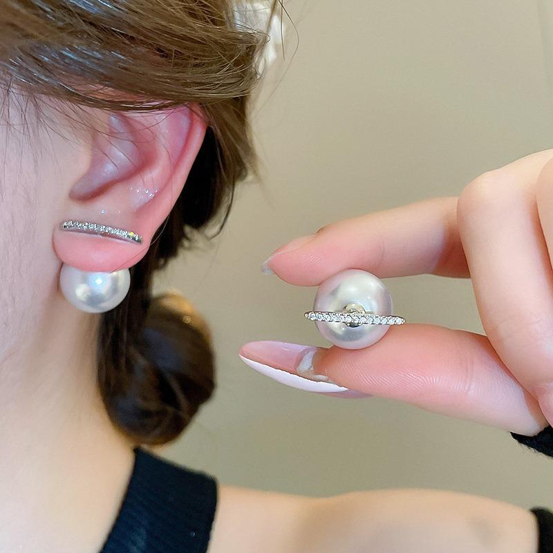 Silver Needle Zircon Flower Pearl Stud Earrings Exquisite Light Luxury High-end Earrings Niche White Versatile Earrings