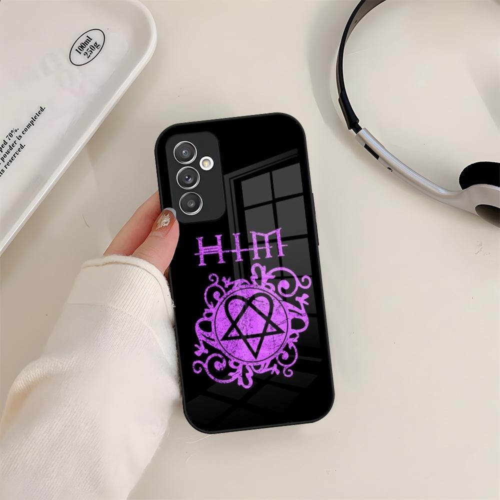 Him Ornate Heartagram Phone Case Glass For Samsung S24 S26 S23 S20 S25 S21 S22 Ultra Fe Plus A05 A06 A16 A26 A36 A56 Coque