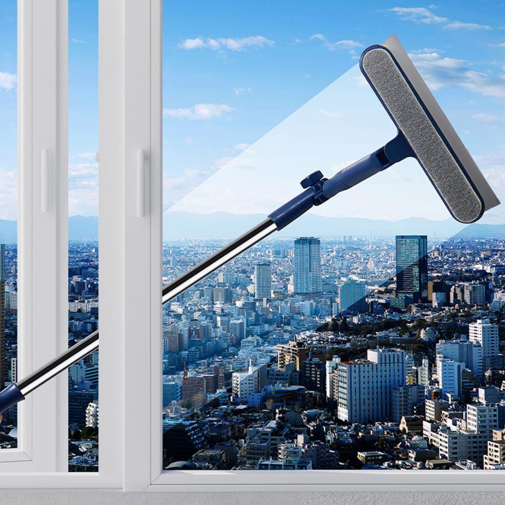 Window Brush Glass Wiper with Flexible Corner Head 180-degree Rotating Panel Double-sided Scraper with Built-in for Outdoor