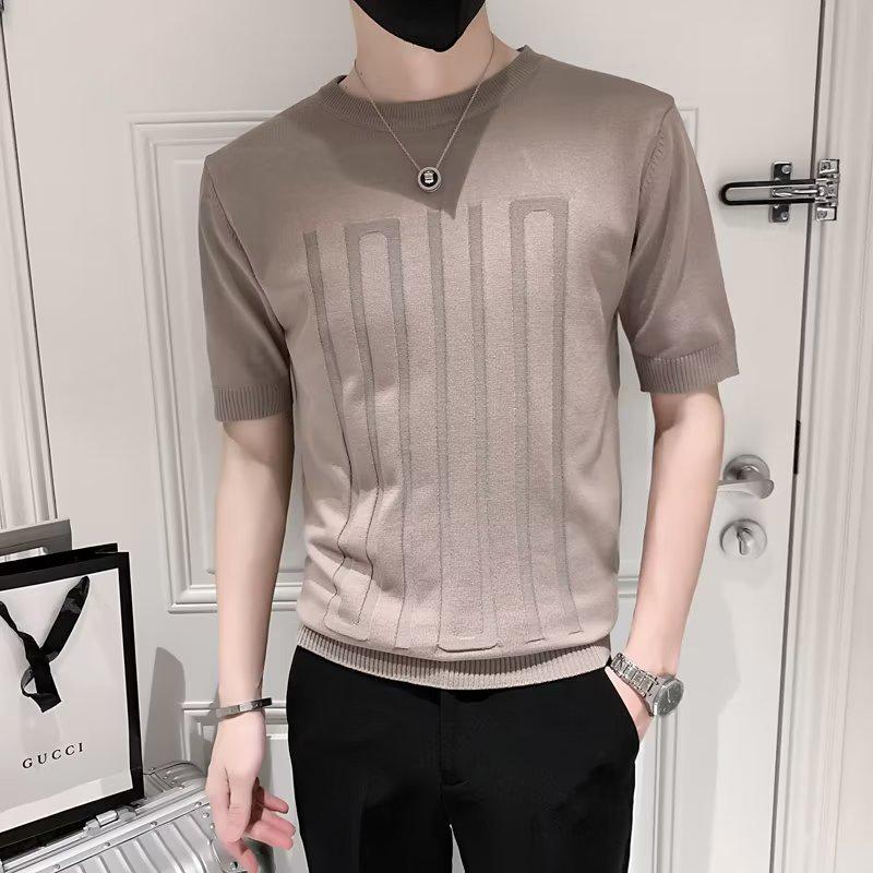 Herren Trendiges Gestreiftes Eis-Seide Slim Fit T-Shirt - Atmungsaktiv, Kurze Halbarme