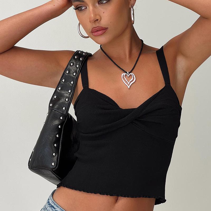 M European and American women's clothing summer new solid color sleeveless backless kinked sling vest belly button top women