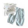 Girls Cute Flutter Sleeve T Shirt And Bow Lantern Pants 2 Piece Set Comfortable Baby Summer Outfit