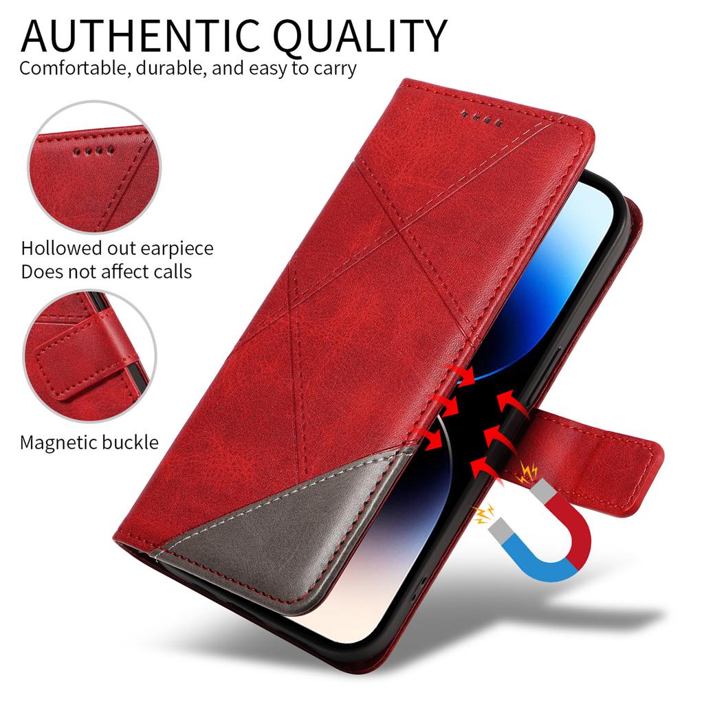 For iPhone 17 Pro Leather Case Geometric Line Design Wallet Phone Cover with Wrist Strap