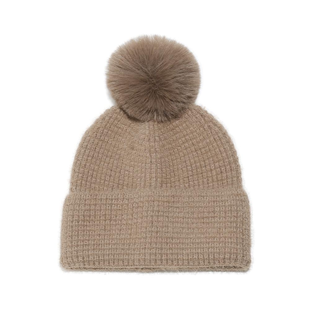 Wool hat women's solid color light plate imitation mink plush warm cold hat waffle plaid knitted hat women
