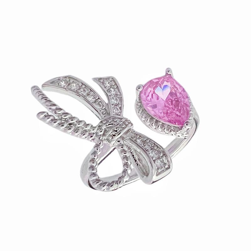 Růžová série Mašlička Plný diamant Zir***** Pero Prsten Květina Lehký luxus Špičkový niche design Prsten