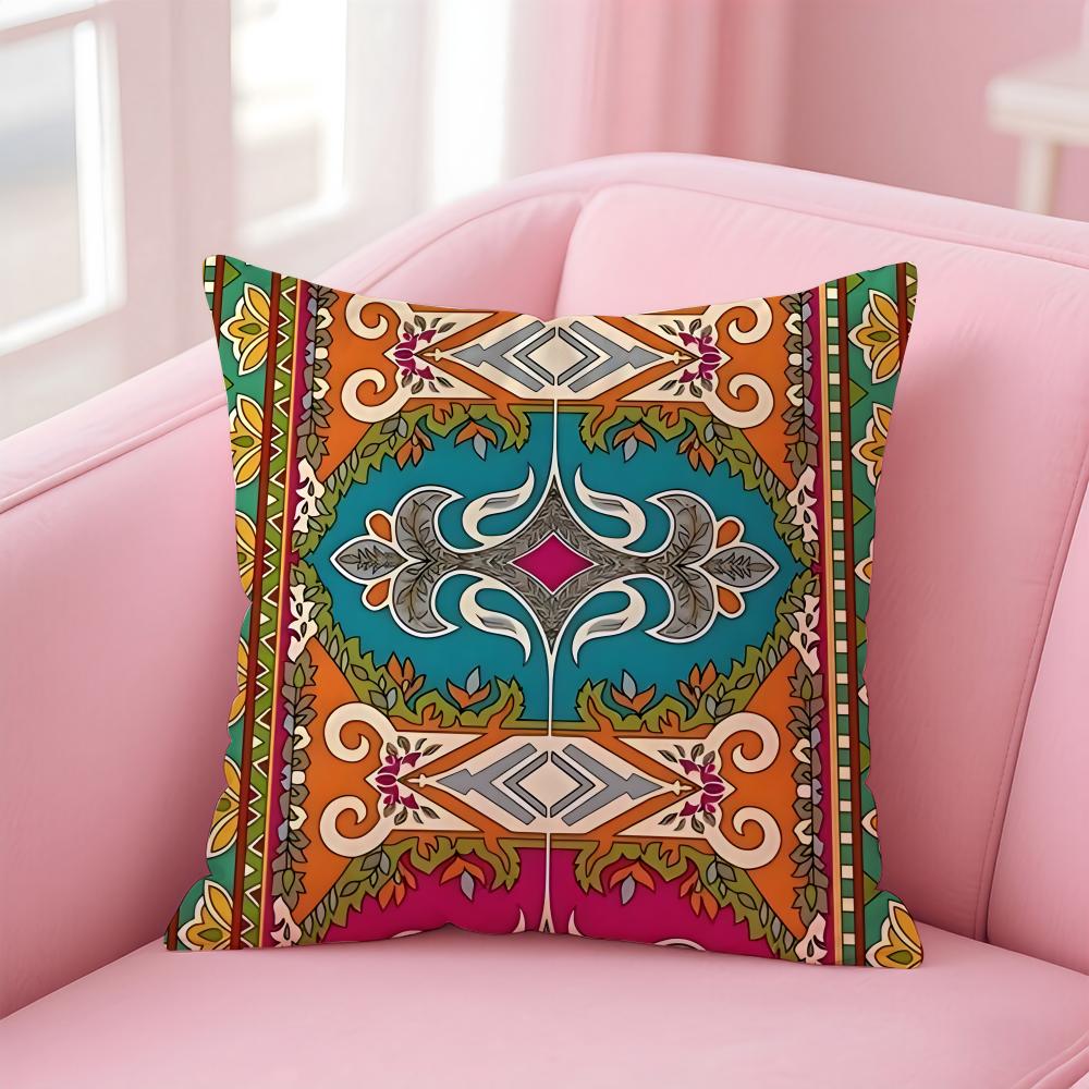 Fashion Colorful Chinese Ethnic Pattern Designs Cushion Cover Pillowcase Short Plush Invisible Zipper Room Sofa Cushion Cover