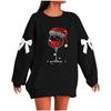 Ladies' Christmas Printed Bow Round Neck Long Sleeved Loose Pullover Sweater Sweatshirt Top