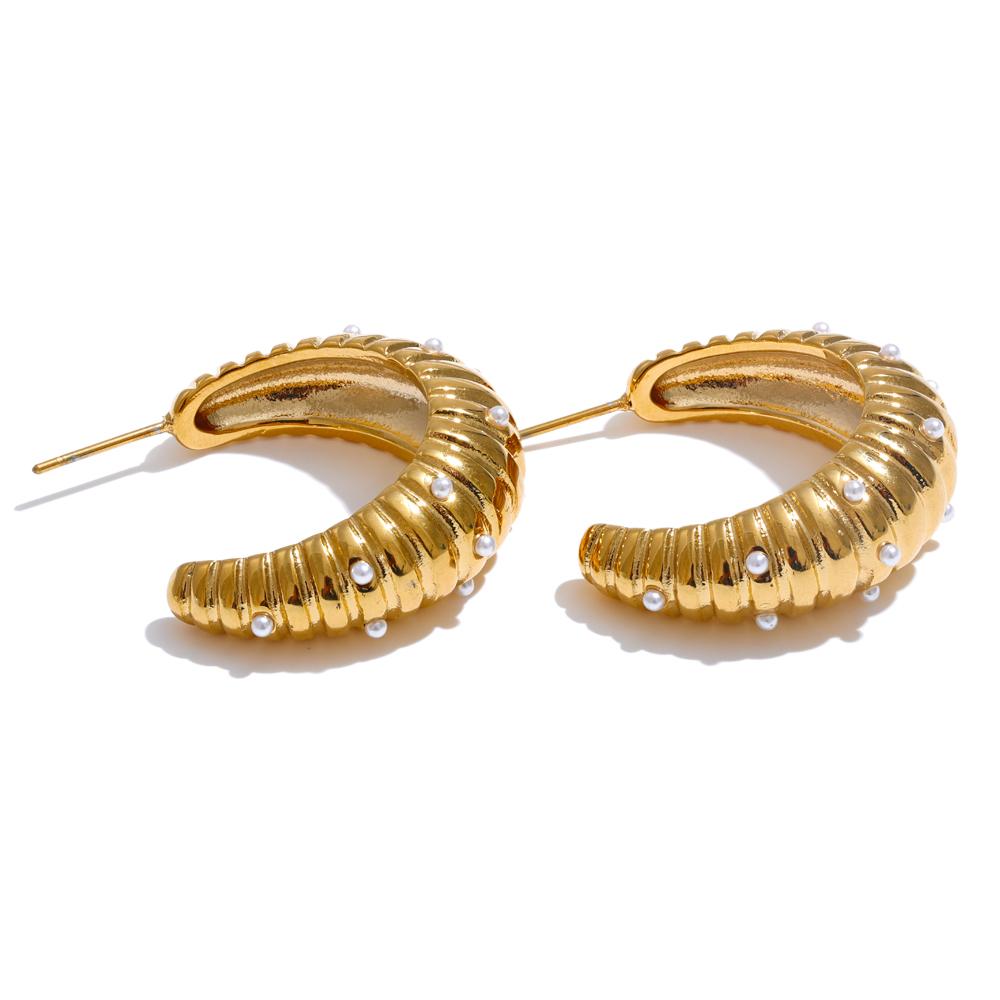 

Yhpup Charm Stainless Steel Pearls C-Shape Huggie Earrings Gold Silver Color Exquisite Daily Fashion Jewelry Wholesale New