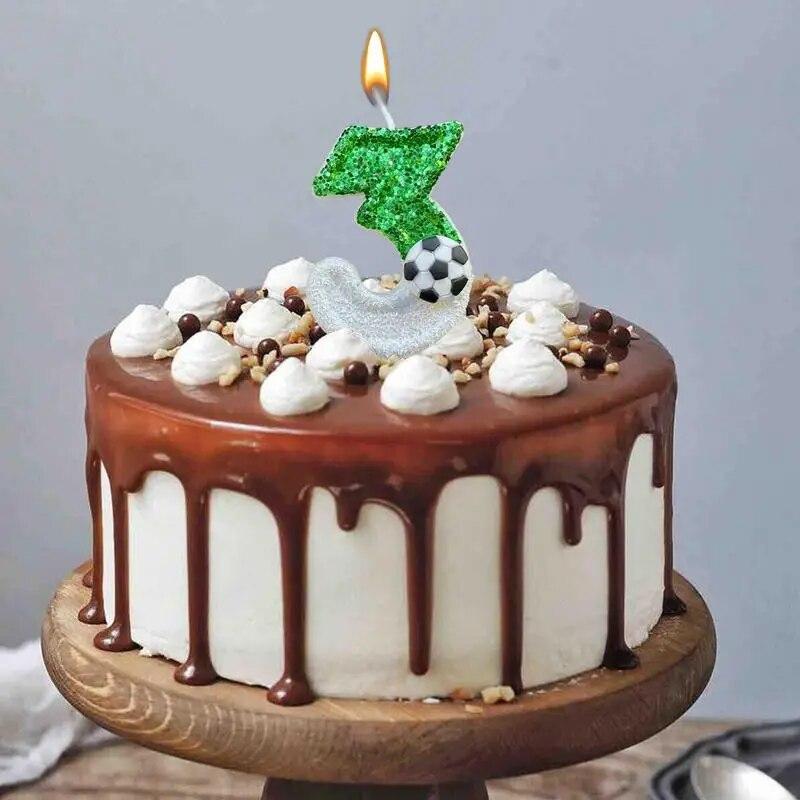Fußball-Kindergeburtstagskerzen 0–9, Zahl grün, glitzert, Geburtstags-Fußball-Kerze für Jungen, Party, Kuchendekoration, Dekoration