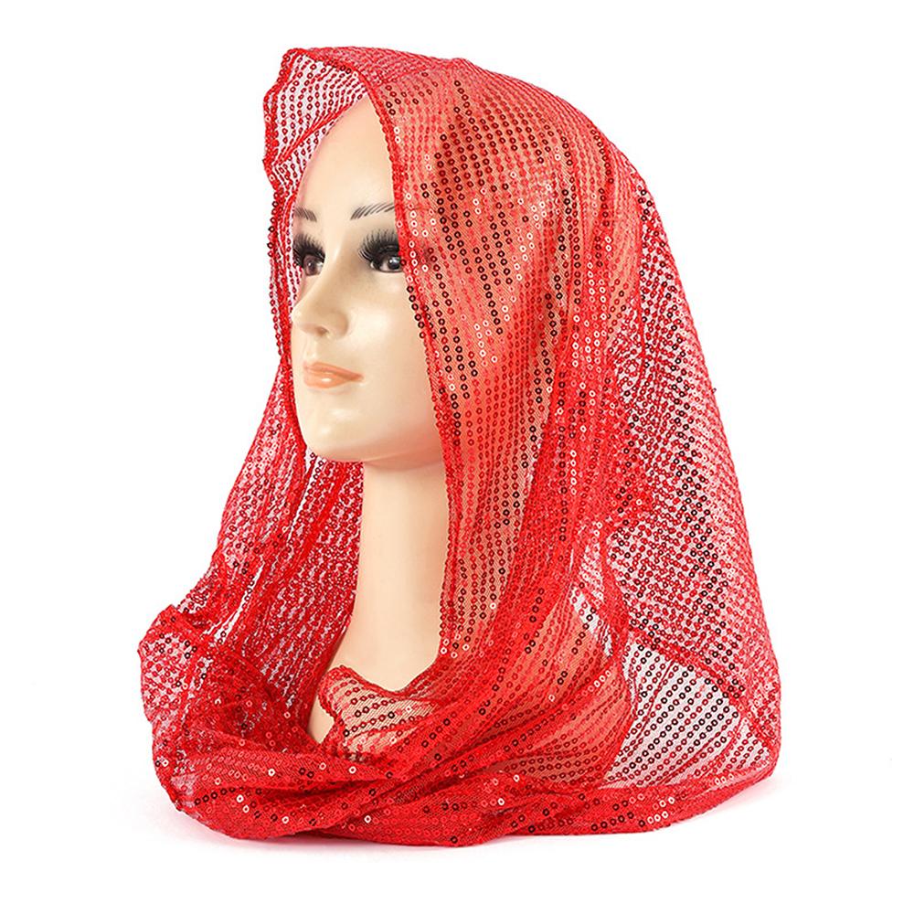 Women Glitter Sequin Hijab Scarf, Soft Mesh Sparkly Head Wrap, Solid Color Lightweight Muslim Headscarf, Fashion Shiny Turban Shawl